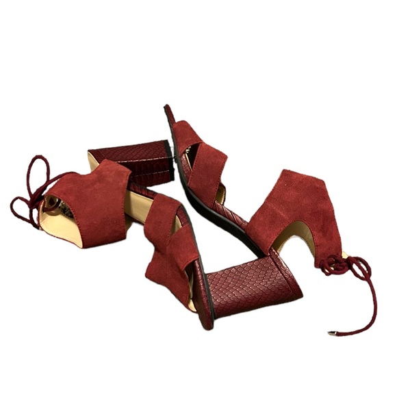 FRANCO SARTO Women's Dark Red Suede Open Toe Lace Up Back Heeled Sandal-SIze 7 - Picture 11 of 13